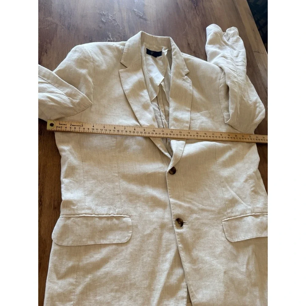 CLUB ROOM Sport Coat Mens Large Beige Tan 100% Linen Two-Button Blazer Jacket - Picture 4 of 7